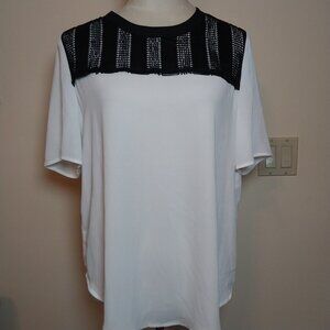 BCBGeneration SIZE M TEE SHIRT CUT TOP WITH BLACK LEATHER LOOK DETAIL